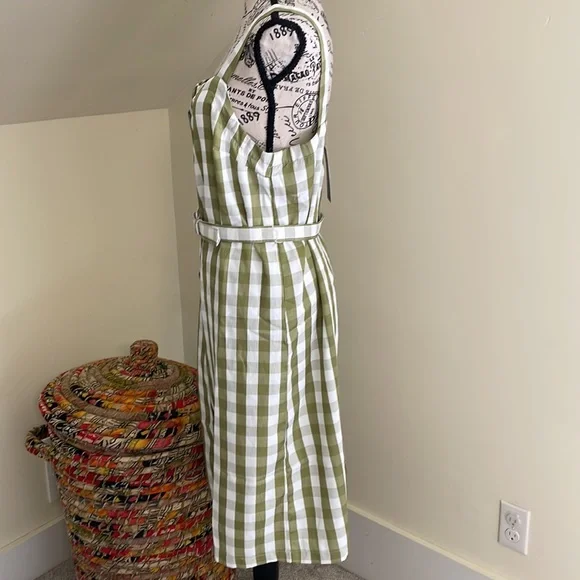 NWT ModCloth Past But Not Least Green Belted Gingham Dress SZ L - Picture 7 of 14